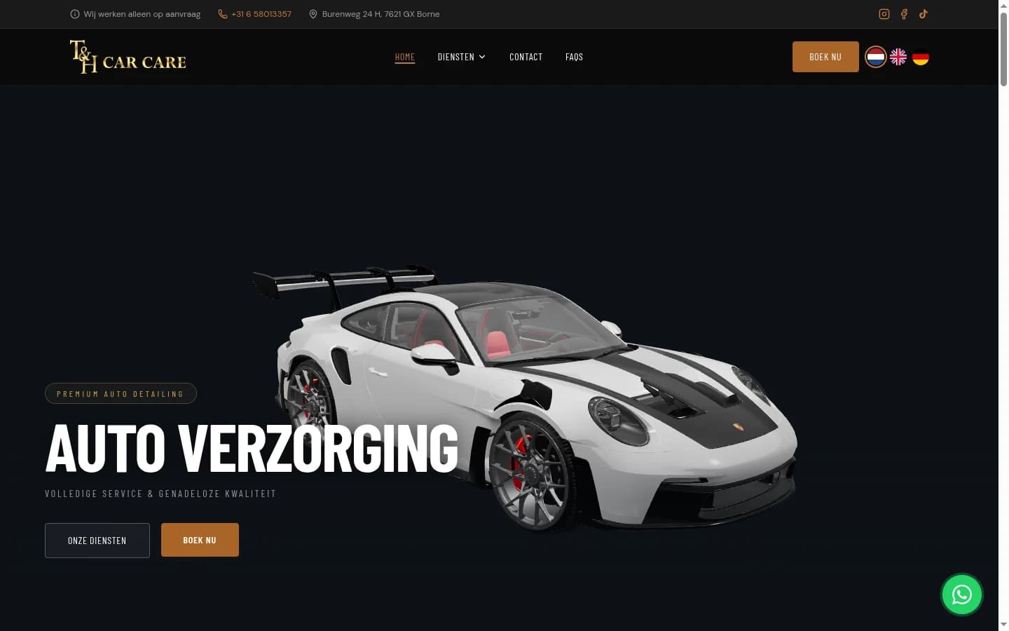 Homepage van T&H Car Care
